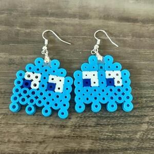 Blue Pac-Man Women’s Handmade Dangly Earrings, Adorable!!